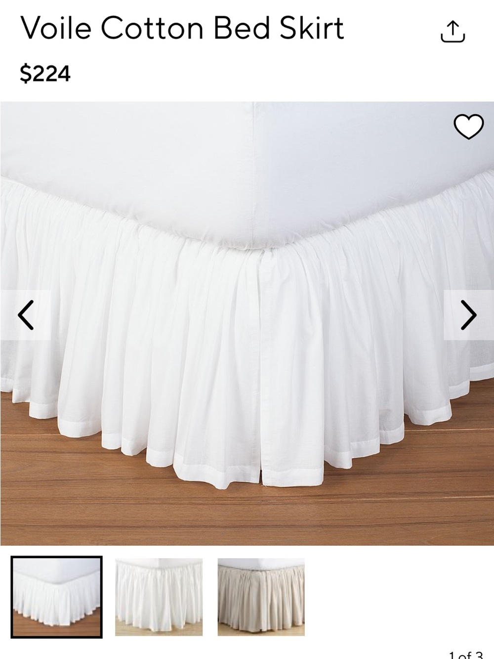 Pottery Barn Voile Cotton Bed Skirt - King - White - 15” Drop
